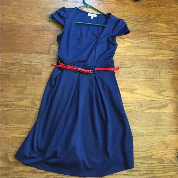 Monteau Dresses & Skirts - Navy Blue Dress w/ red belt - Monteau