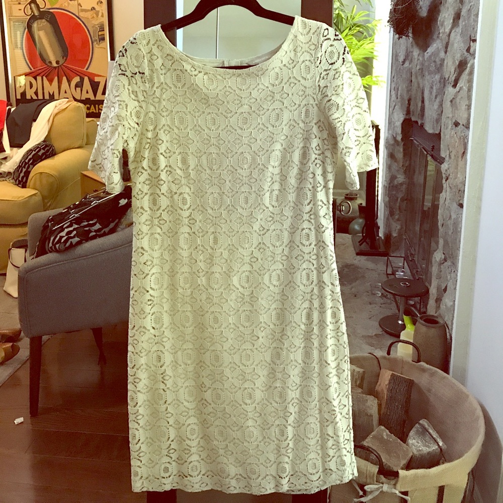🔴 Banana Republic Cream 3/4 Sleeve Crochet Dress