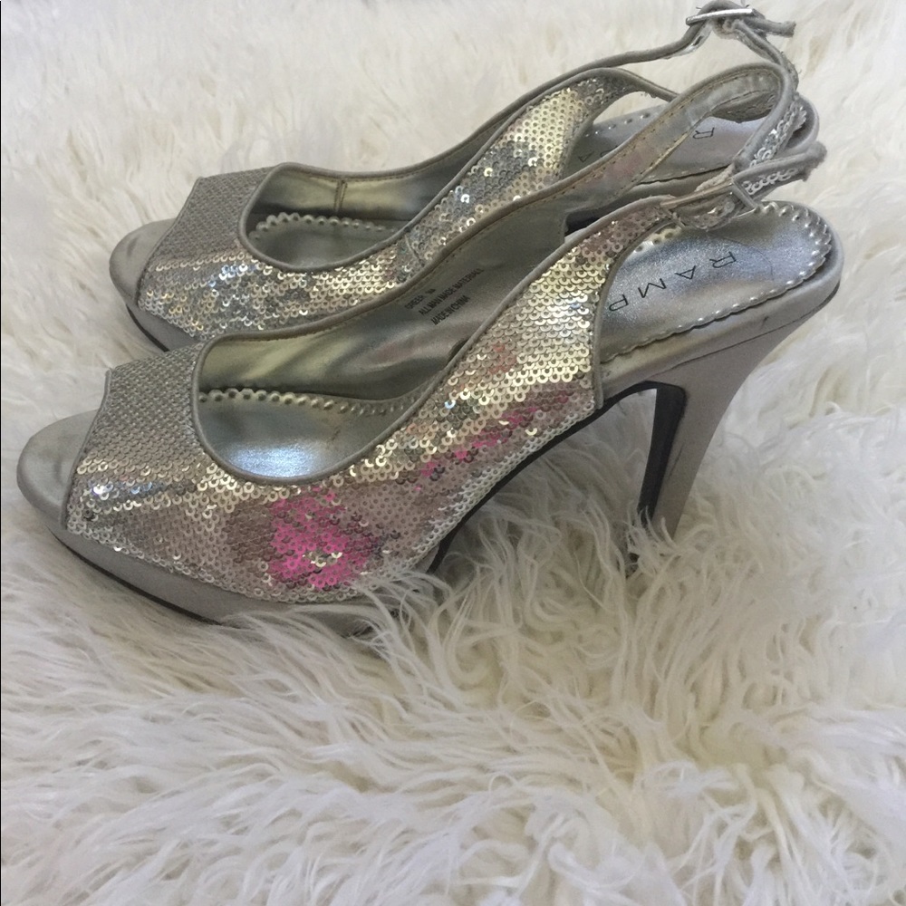 Sequin silver glitter peep toe by Rampage