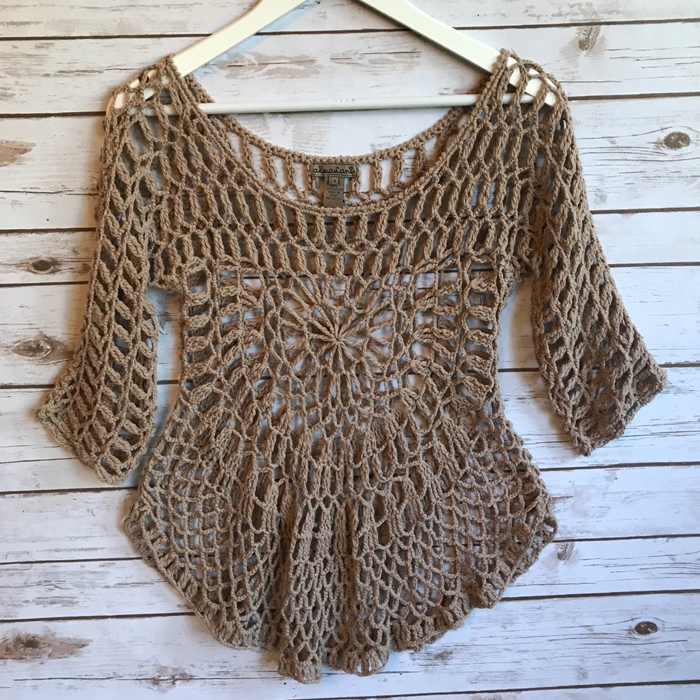 AKUADANI Cotton Crochet TAUPE Top