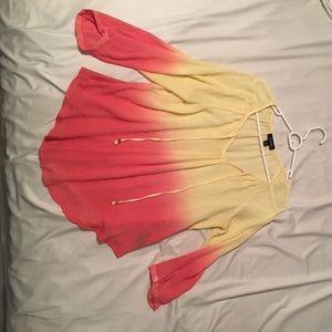 Yellow to coral ombre flowy blouse
