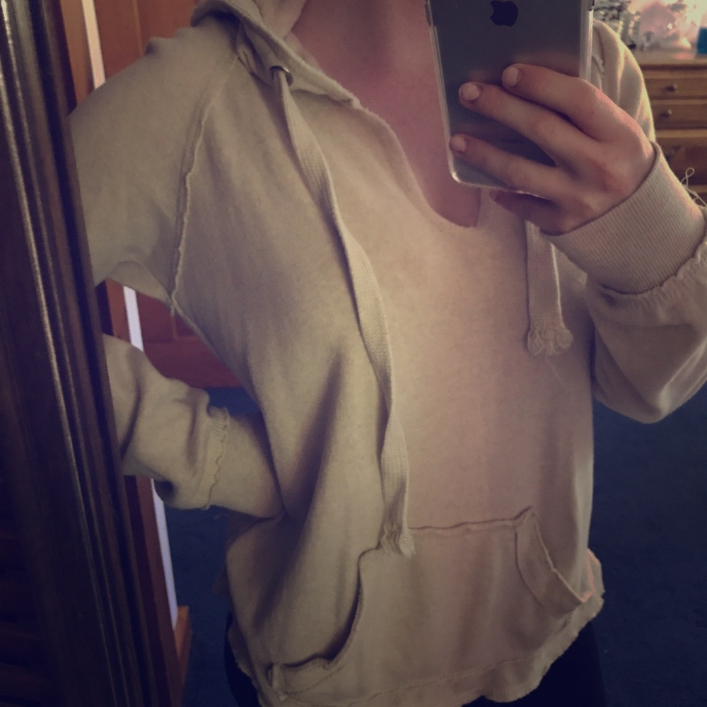 Tan distressed oversize boho sweatshirt