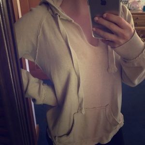 Tan distressed oversize boho sweatshirt