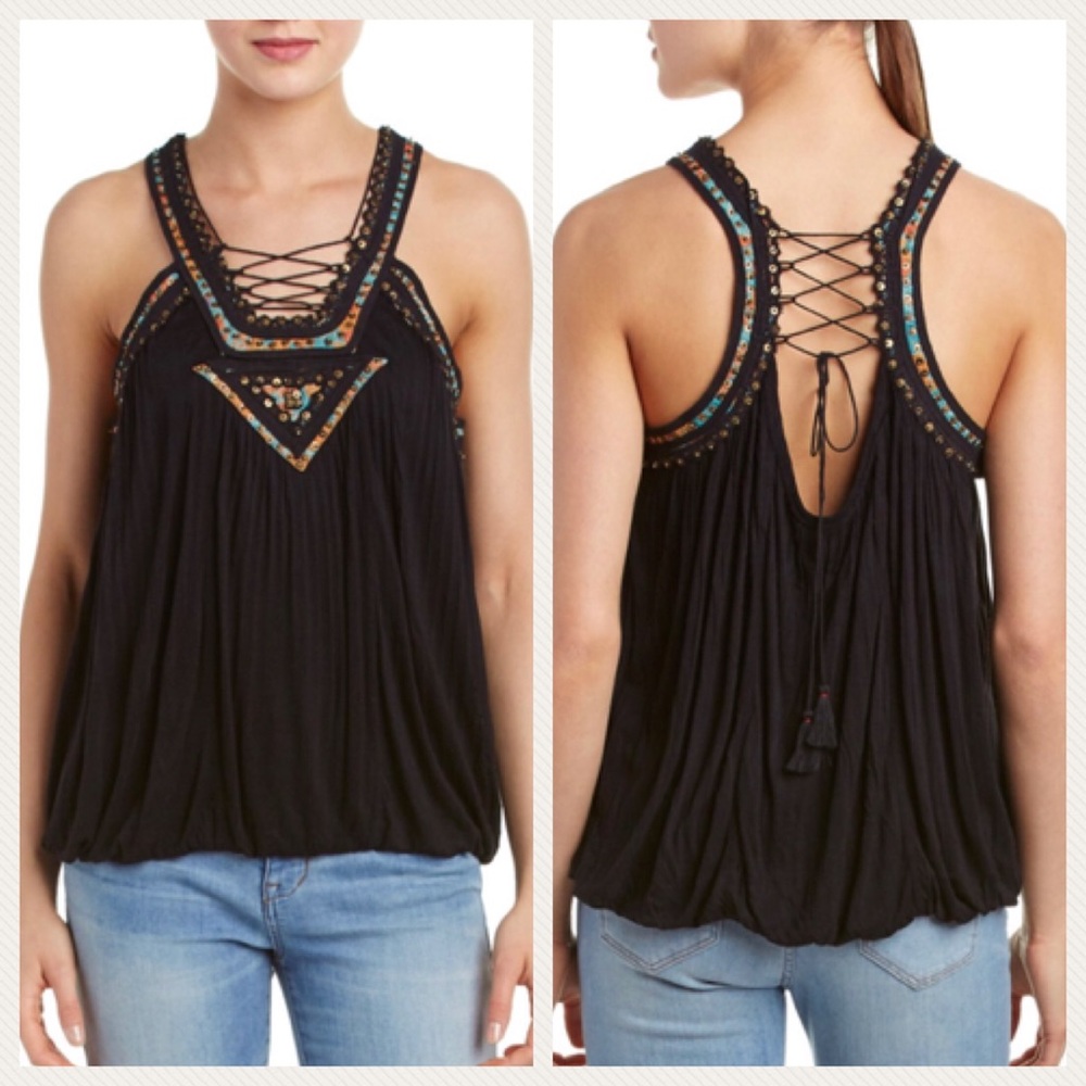 SOLD Free People Dakota Embellished Lace-Up Tank S