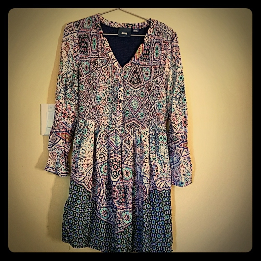 Multi patterned peasant dress