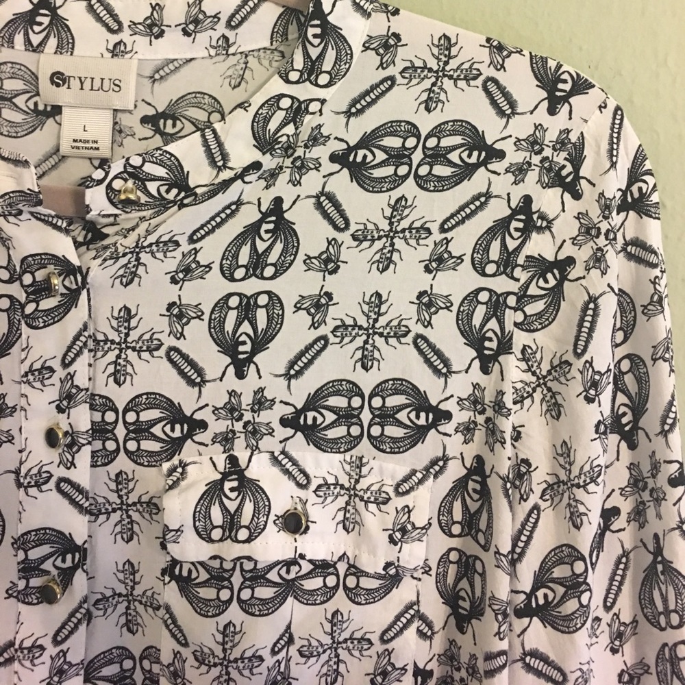 Black and white bug print blouse