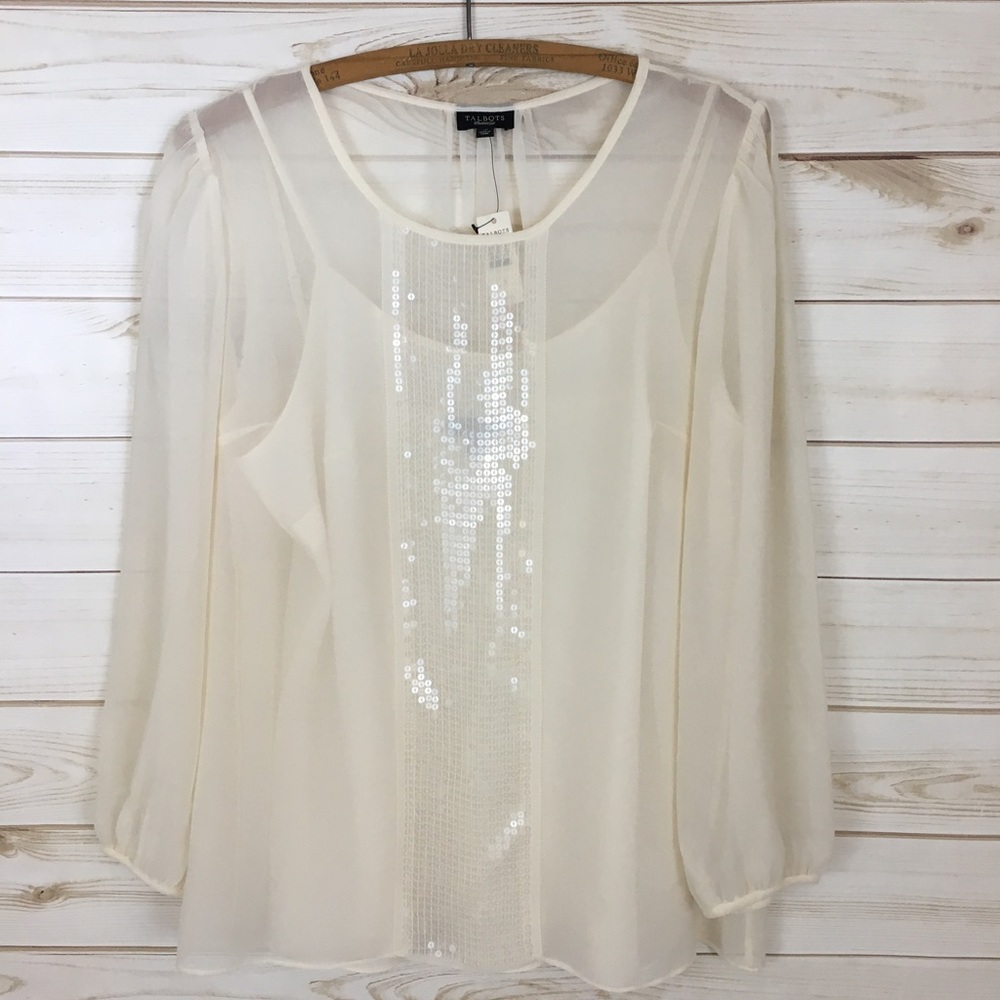 ⬇️ $29 Talbots Sheer Sequence Blouse w/ Cami sz 10