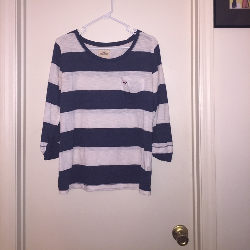 Navy and white Hollister stripped shirt.