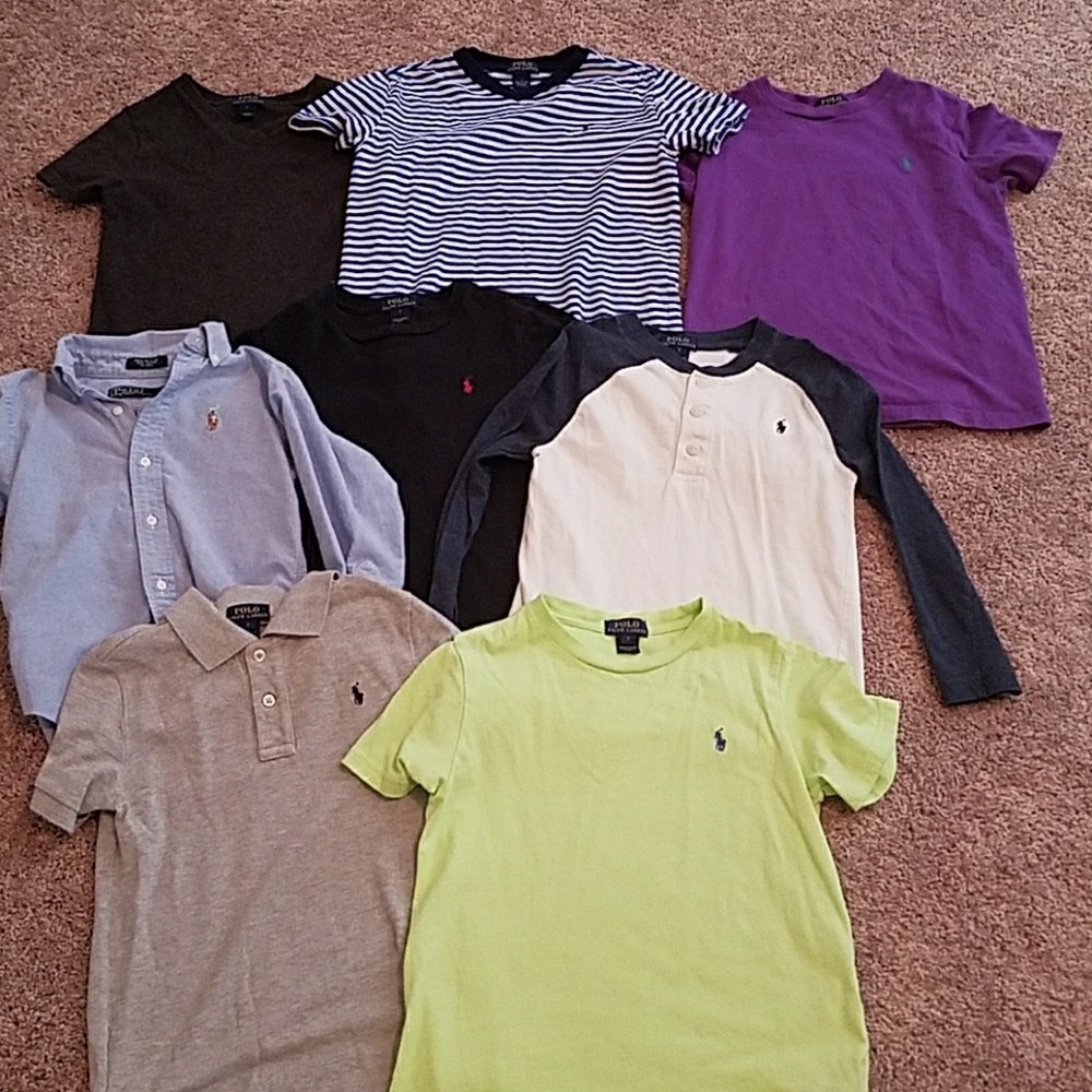 5 short sleeved, 3 long sleeved polo shirts