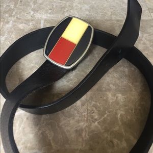 TH Black Leather Belt with TH logo buckle
