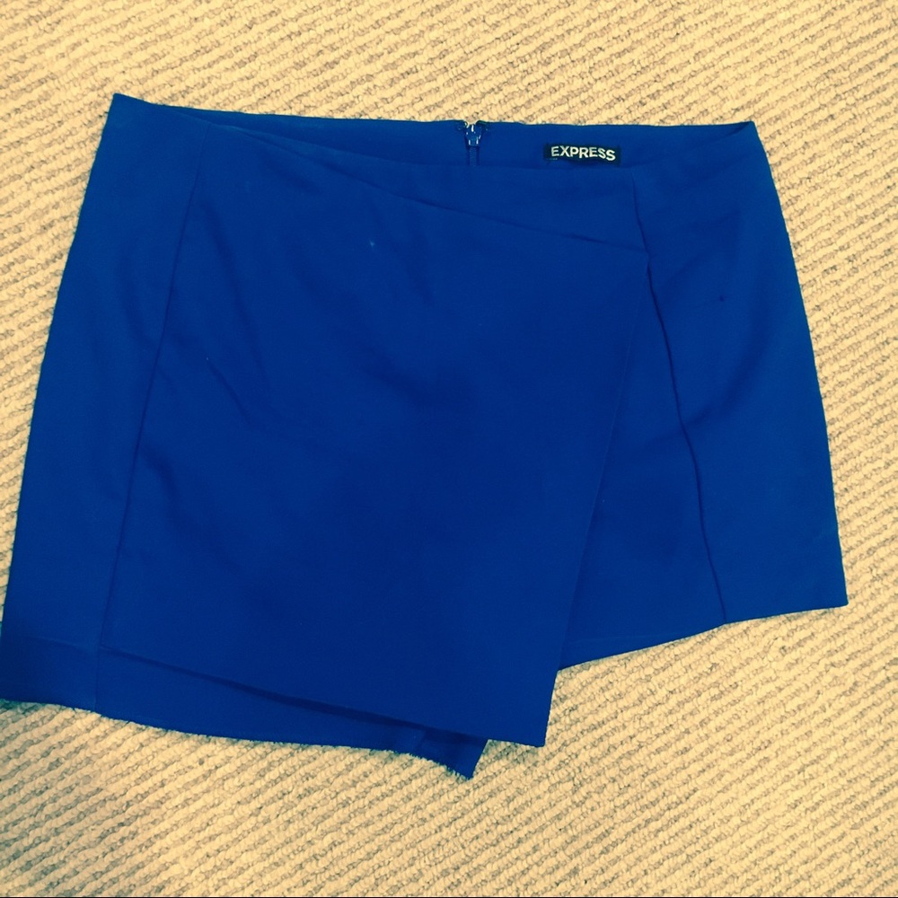 Asymmetric blue wrap skort