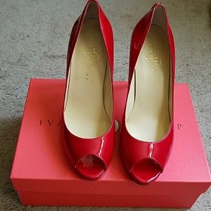 Red Ivanka Trump peep toes