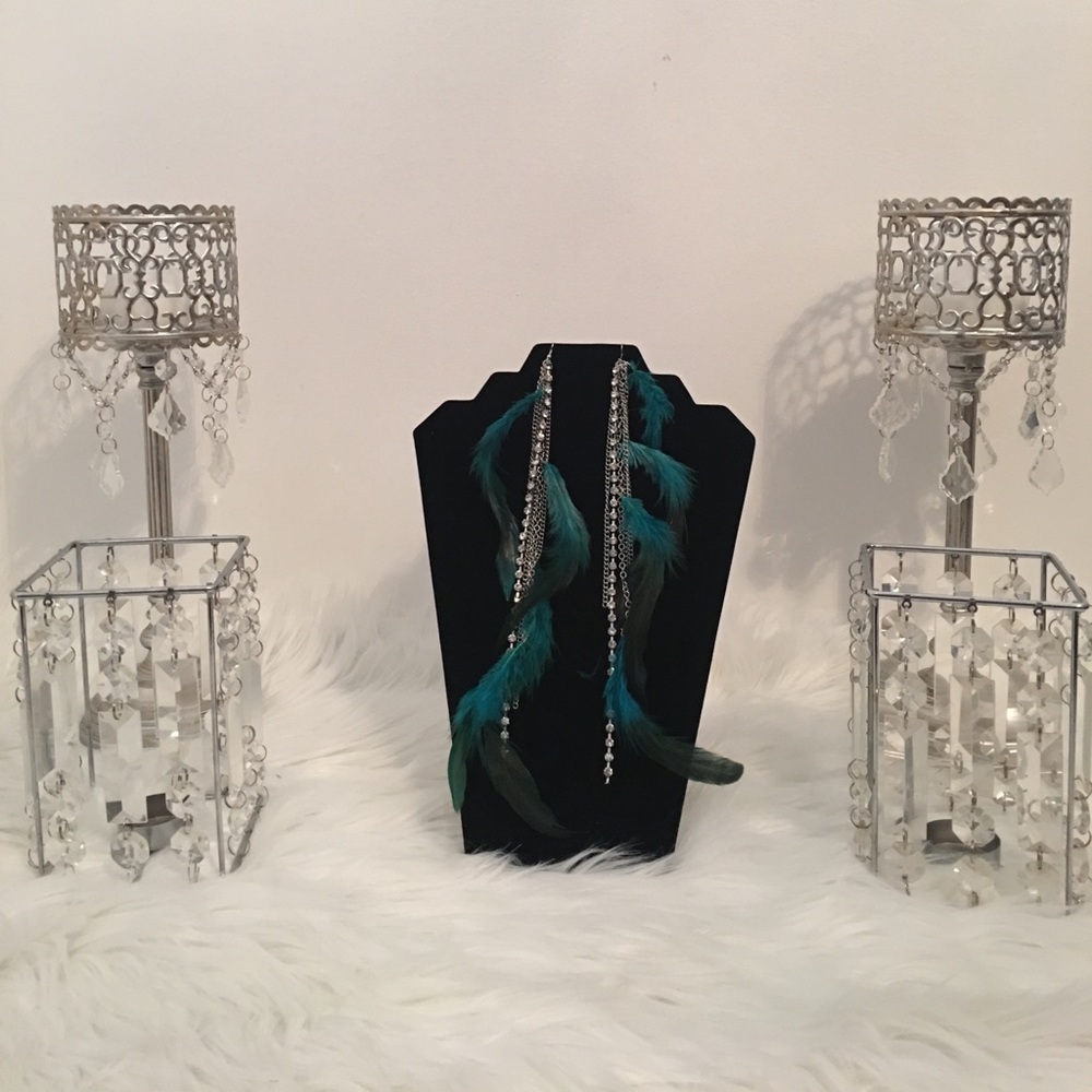Turquoise Chain Feathered Earrings