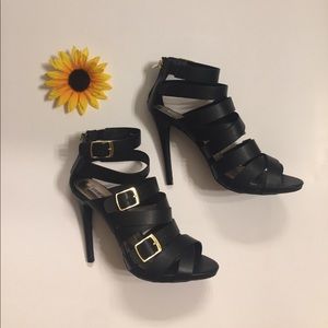 Steve Madden Sola Strappy Black Heels 9.5 - NWOB
