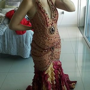 Rhinestone beaded prom formal dress 12 wine gown