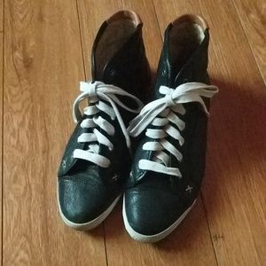 Frye Melanie High Top Black Leather Sneaker