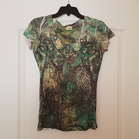 Green studded top - Picture 1 of 4