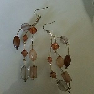 Dangle Earrings in Brown/Grey Beads.