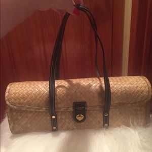 Kate Spade Wicker shoulder Bag black leather trim