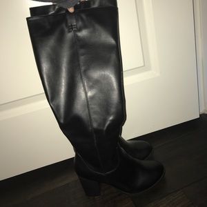 black heeled knee high boots wide calf