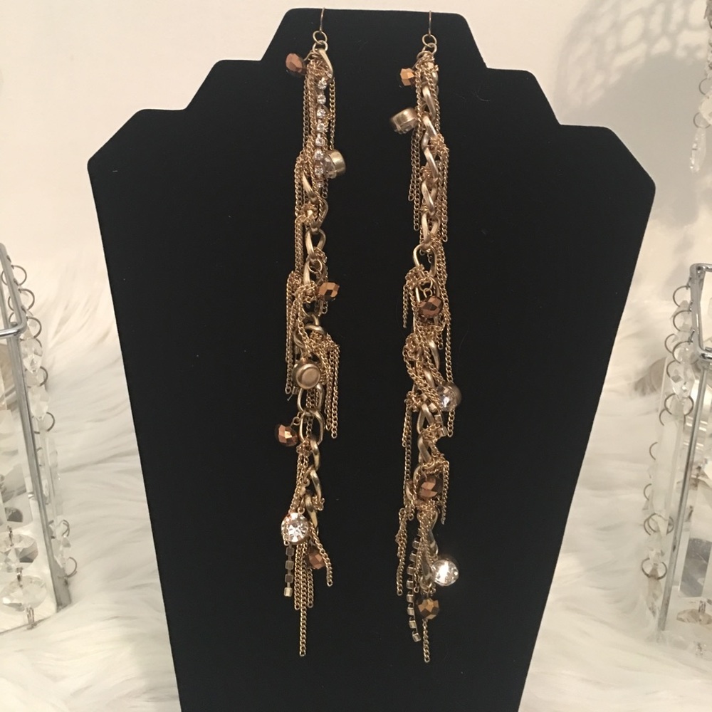 Gold Chain Earrings with Stones - Picture 2 of 2