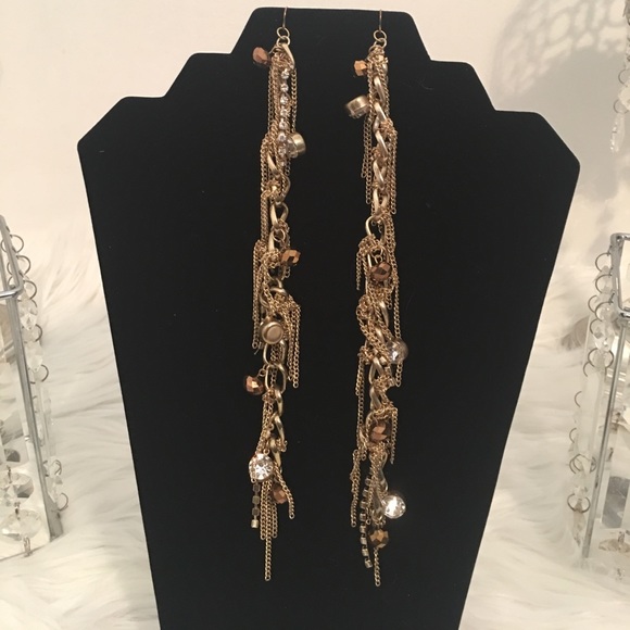 Gold Chain Earrings with Stones - Picture 2 of 2