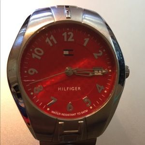 Tommy Hilfiger Silver Watch with Red face