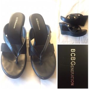 BCBGeneration Black Wedge Sandals