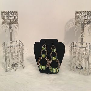 Gold Chandelier Earrings with Green Rings