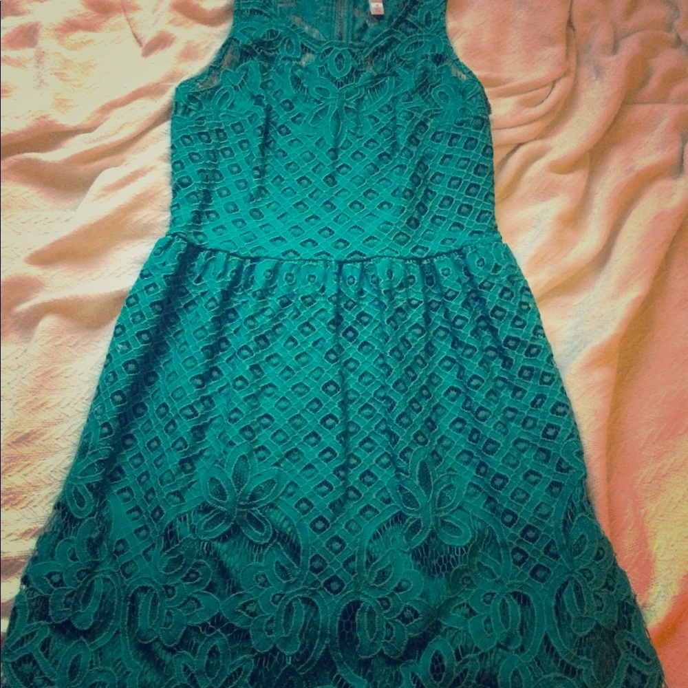 High-Neck Lace A-Line Dress