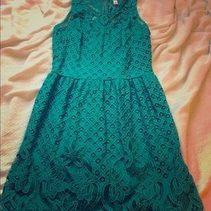 High-Neck Lace A-Line Dress