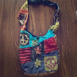 Hobo Bag with peace sign and flowers