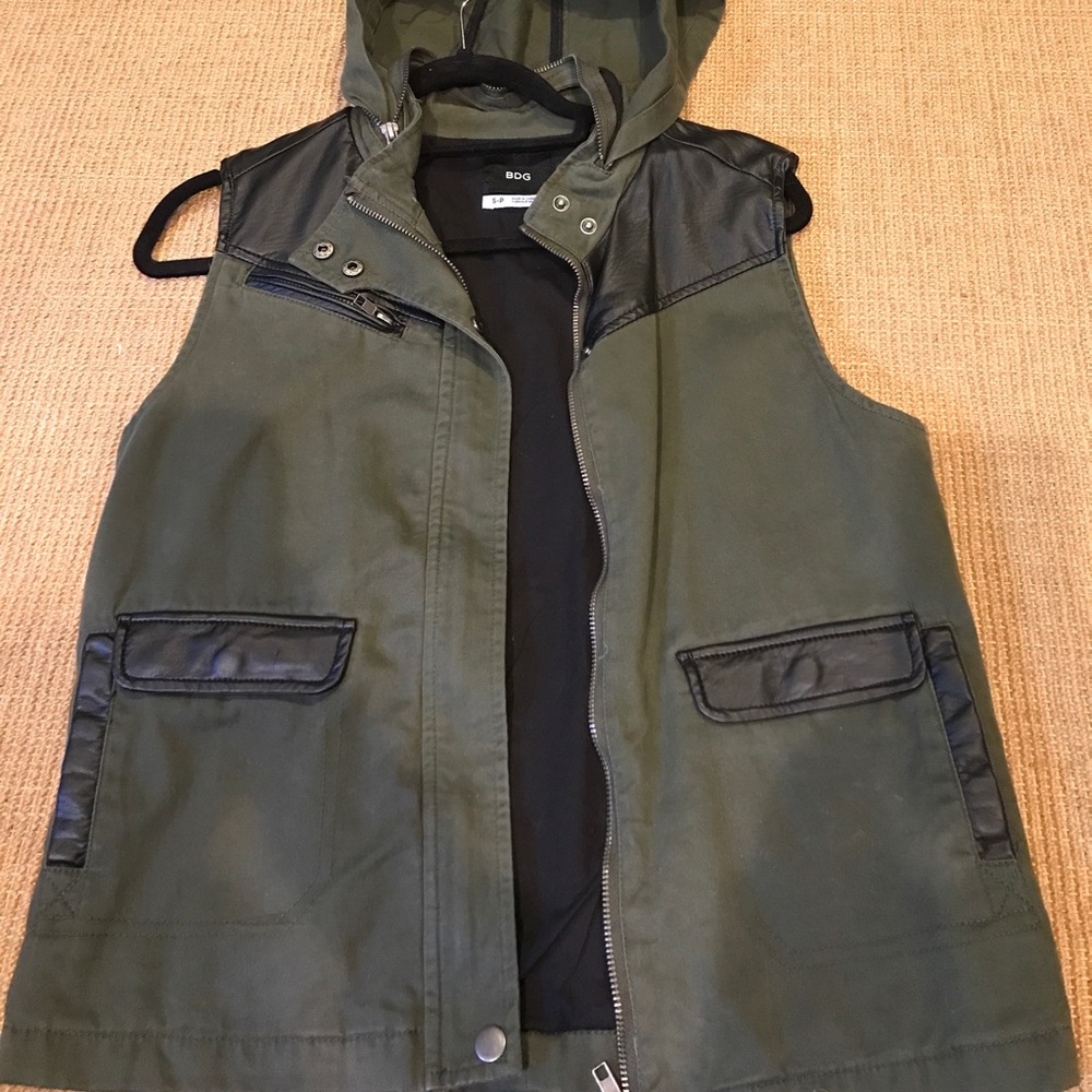 BDG Green and Black Leather Cargo Vest