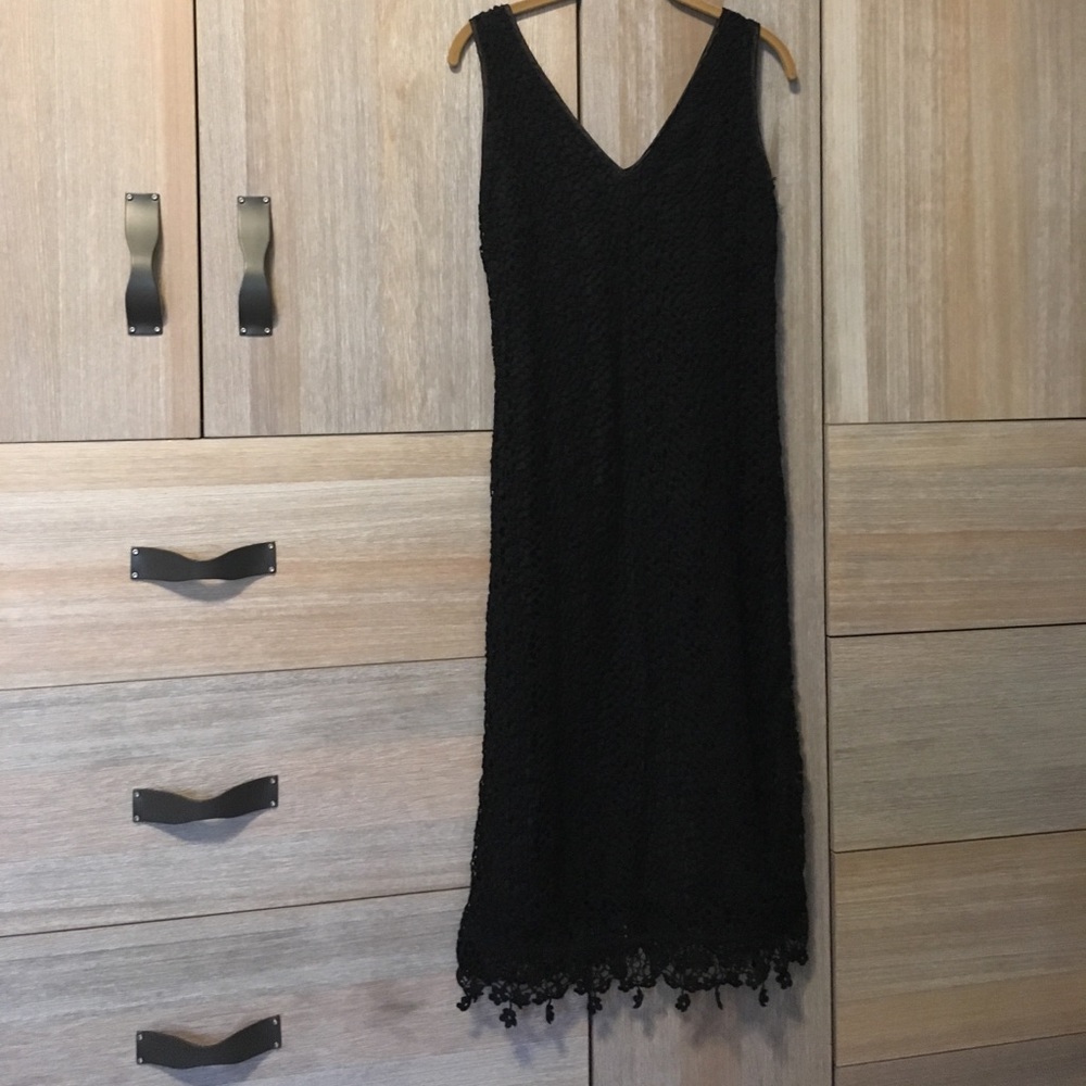 Sleeveless crochet dress with attached slip