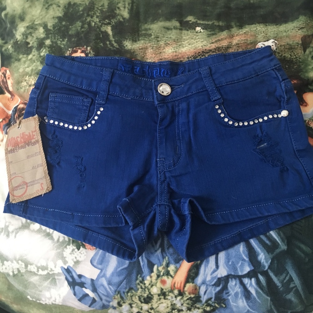 Blue rhinestone studded shorts juniors