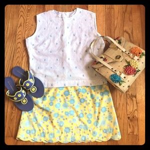 Lily Pulitzer yellow floral skirt.