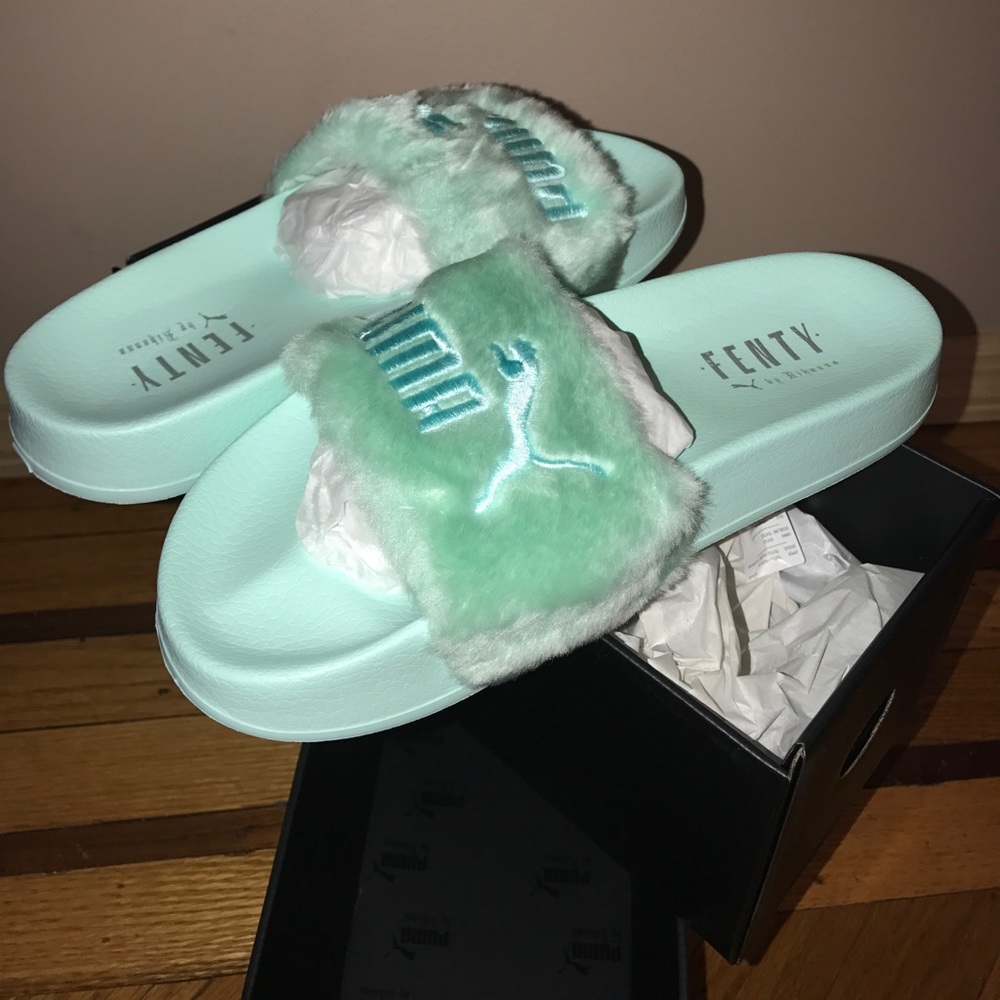 Fenty Puma Fur Slides (Turquoise)