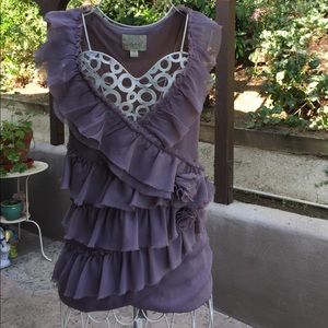 Ruffled Lavender blouse with rosettes on left side