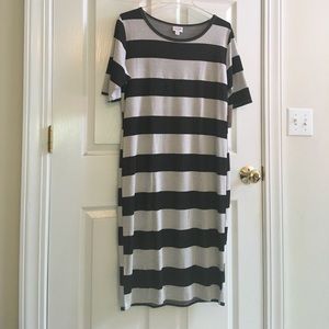 Lularoe Julia navy and white stripe dress large