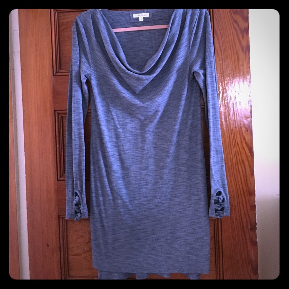 Pure+Good (Anthro) blue cowl neck tunic