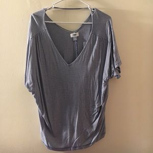 Open back blue striped v neck