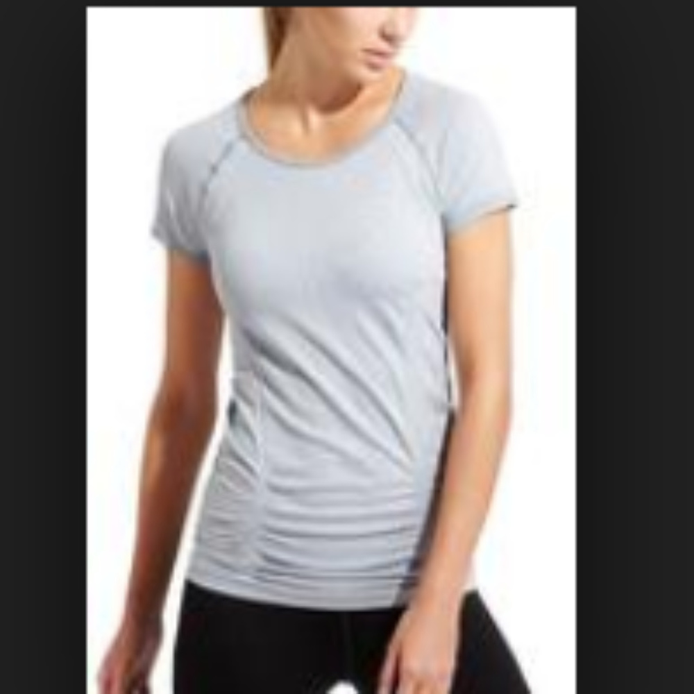 Athleta Mini Stripe Fastest Track Tee Grey Heather