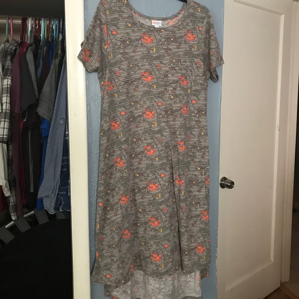 Lularoe Gray Floral Stripe Carly Dress Large NWOT
