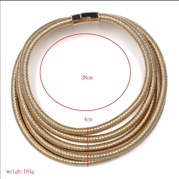 Gold, Rose or Black 5 Ring Collar Statement Choker - Picture 3 of 8