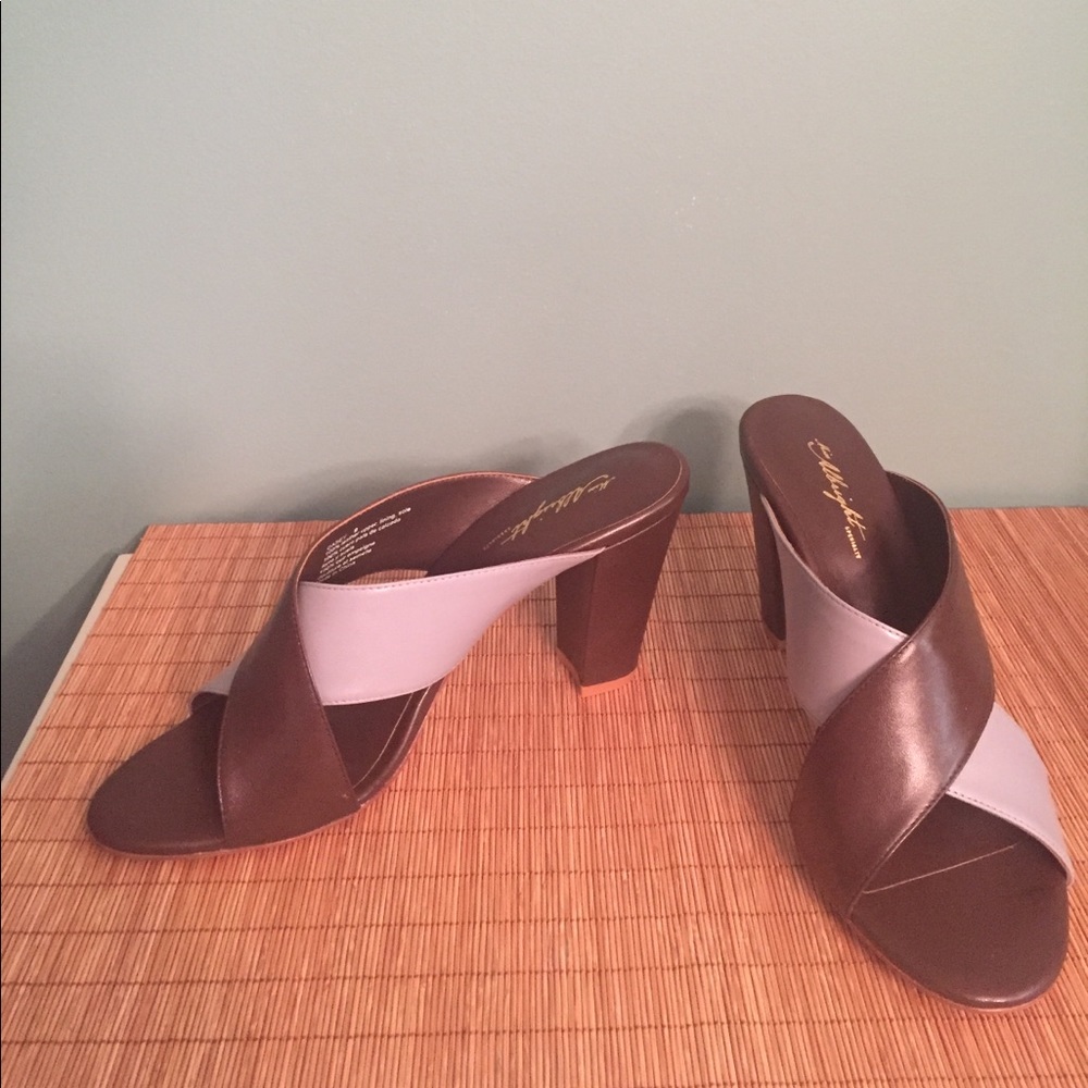 Anthropologie cross cross brown and grey mule