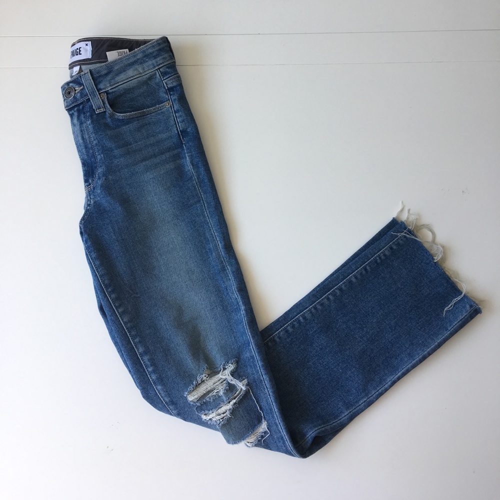 PAIGE Jacqueline Straight Raw Hem Destructed Jeans