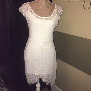 Midi White Cap-Sleeved Lace Dress