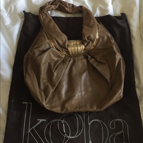 RARE Kooba Carly Handbag Mocha with Metallic Trim - Picture 2 of 8
