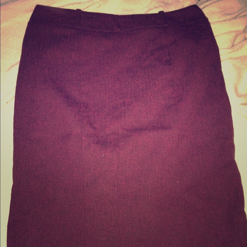 Burgundy Faux-Wool Pencil Skirt