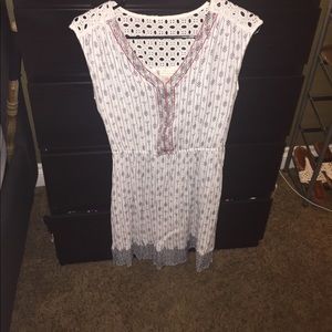 Boho style white and blue Aztec print dress